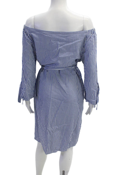 J. Mclaughlin Women Shirt Dress Blue Striped Long Sleeve Knee Length Size L