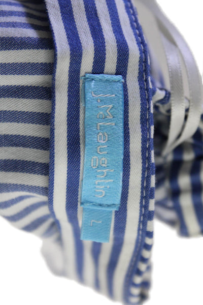 J. Mclaughlin Women Shirt Dress Blue Striped Long Sleeve Knee Length Size L