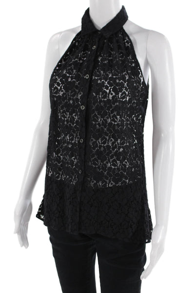 Sharis Women Black Floral Collared Sleeveless Button-Up Blouse Size 42