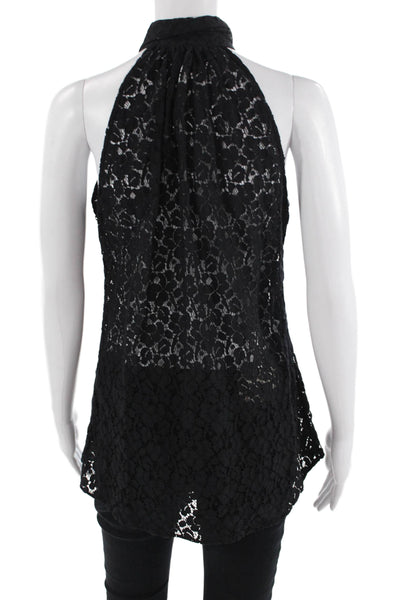 Sharis Women Black Floral Collared Sleeveless Button-Up Blouse Size 42