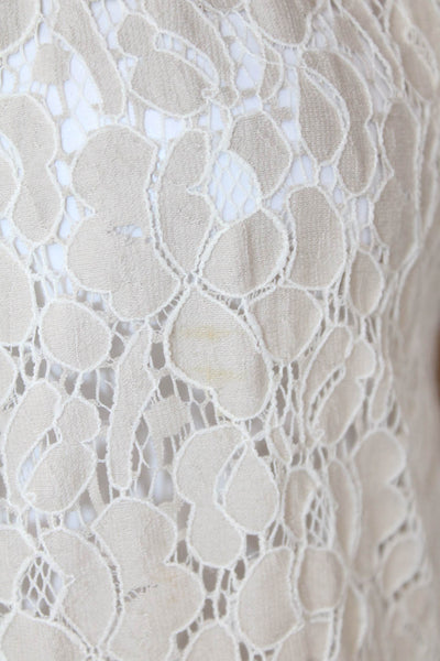 Sharis Place Women Beige Floral Collared Button-Up Bohemian Blouse Size 42