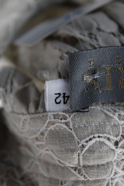 Sharis Place Women Beige Floral Collared Button-Up Bohemian Blouse Size 42