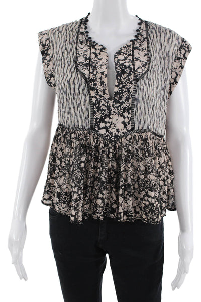 Rebecca Taylor, Women Floral V-Neck Boho Sleeveless Silk-Cotton Blouse Size 6