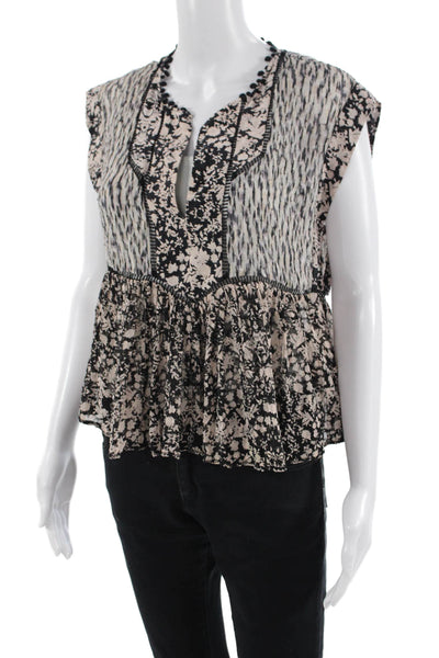 Rebecca Taylor, Women Floral V-Neck Boho Sleeveless Silk-Cotton Blouse Size 6