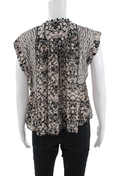 Rebecca Taylor, Women Floral V-Neck Boho Sleeveless Silk-Cotton Blouse Size 6