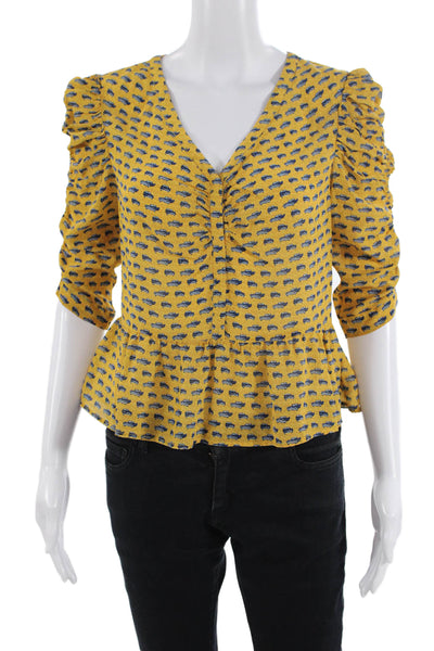 Los Angeles Atelier + Other Stories Women Blouse Yellow V-Neck 3/4Sleeve Size S