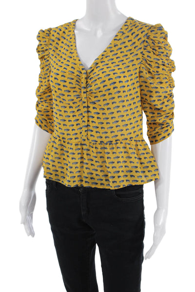Los Angeles Atelier + Other Stories Women Blouse Yellow V-Neck 3/4Sleeve Size S