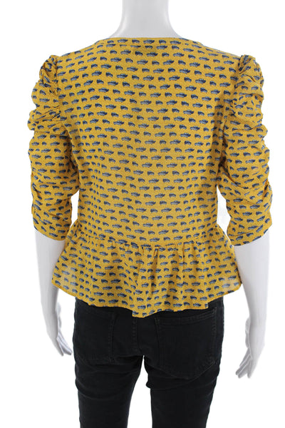 Los Angeles Atelier + Other Stories Women Blouse Yellow V-Neck 3/4Sleeve Size S
