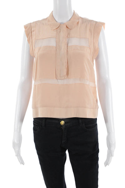 Rebecca Taylor Women Cropped Silk Sleeveless Collared Blouse Pink Size 4