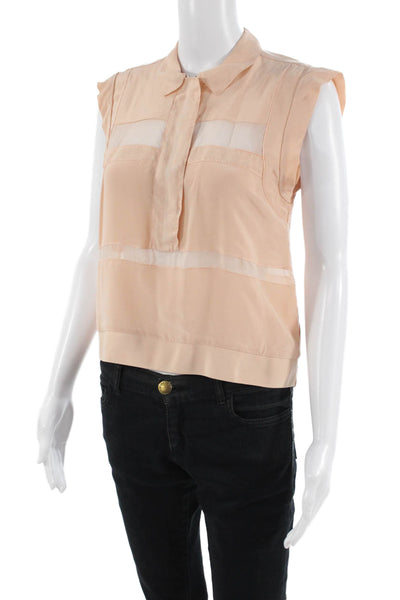 Rebecca Taylor Women Cropped Silk Sleeveless Collared Blouse Pink Size 4