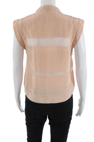 Rebecca Taylor Women Cropped Silk Sleeveless Collared Blouse Pink Size 4