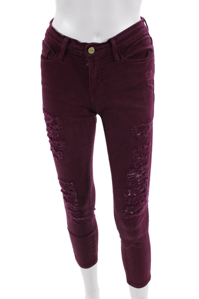 Frame Womens Purple Ankle Cropped Skinny Jeans Mid-Rise Button Size XS
