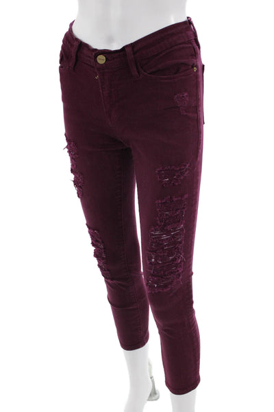 Frame Womens Purple Ankle Cropped Skinny Jeans Mid-Rise Button Size XS