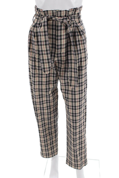 Petersyn Women Paperbag Plaid Cotton Pants Drawstring Size XS