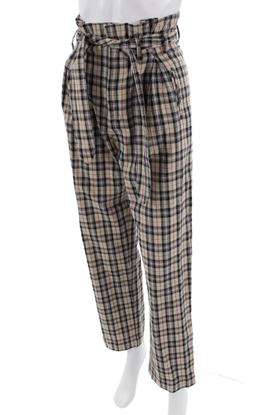 Petersyn Women Paperbag Plaid Cotton Pants Drawstring Size XS