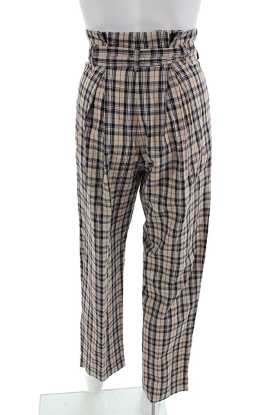 Petersyn Women Paperbag Plaid Cotton Pants Drawstring Size XS