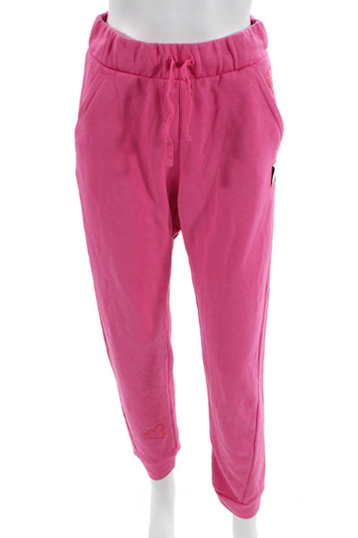Adidas Womens Cotton Pocketed Drawstring Waist Sweatpants Bright Pink Size XS