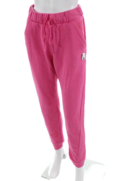 Adidas Womens Cotton Pocketed Drawstring Waist Sweatpants Bright Pink Size XS