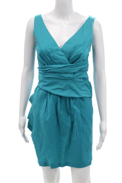 Cynthia Steffe Women Wrap Dress Blue V-Neck Sleeveless Knee-Length Size 2