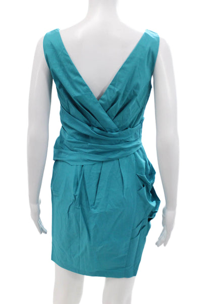Cynthia Steffe Women Wrap Dress Blue V-Neck Sleeveless Knee-Length Size 2