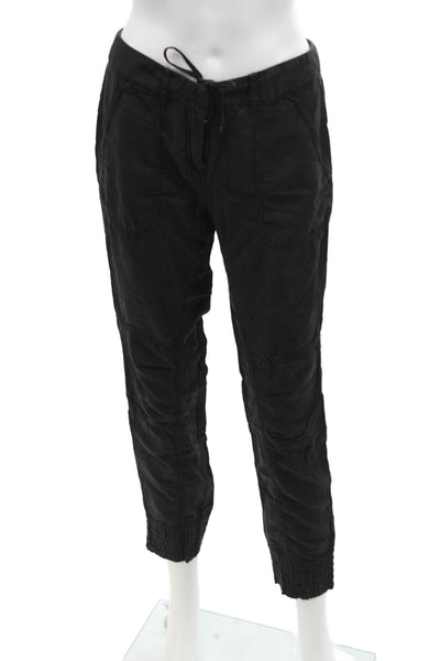 Elie Tahari Womens Ankle Jogger Pants Black Drawstring 70/30 Cotton Silk Size S