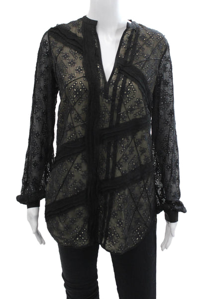 Sachin + Babi For Ankasa Women Silk Tunic Blouse Black Long Sleeve Size XS