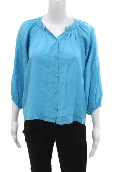 Tucker Womens Boho Blue 3/4 Sleeve Button-Up Blouse Petite Size S
