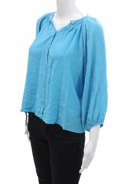 Tucker Womens Boho Blue 3/4 Sleeve Button-Up Blouse Petite Size S