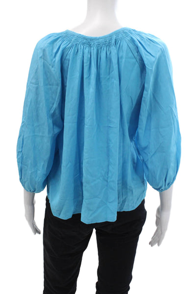 Tucker Womens Boho Blue 3/4 Sleeve Button-Up Blouse Petite Size S