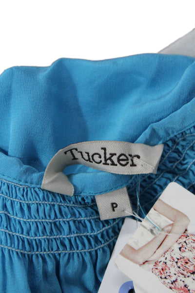 Tucker Womens Boho Blue 3/4 Sleeve Button-Up Blouse Petite Size S