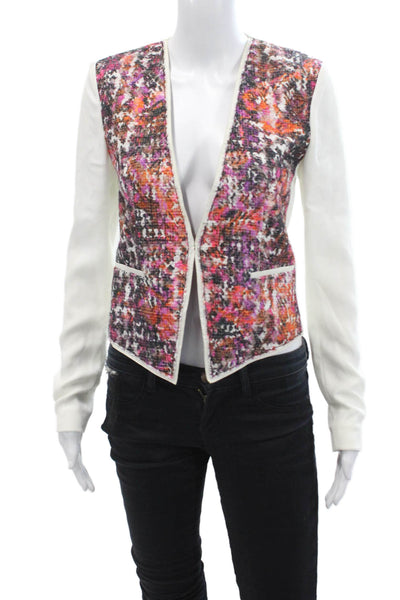 Elie Tahari, Women White V-Neck Designer Blazer Polyester Long Sleeve Size 2