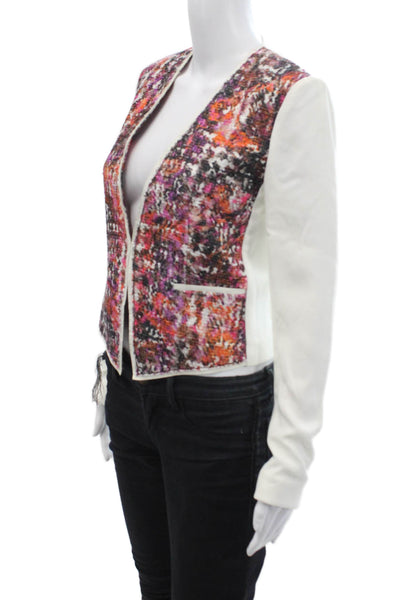 Elie Tahari, Women White V-Neck Designer Blazer Polyester Long Sleeve Size 2