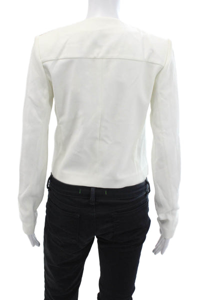 Elie Tahari, Women White V-Neck Designer Blazer Polyester Long Sleeve Size 2