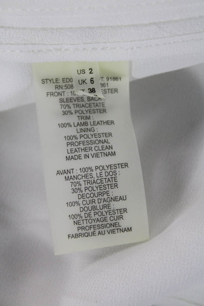 Elie Tahari, Women White V-Neck Designer Blazer Polyester Long Sleeve Size 2