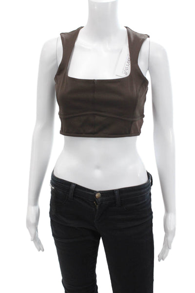 Le Ore Womens Textured Lined Sleeveless Sports Bra Brown Size M