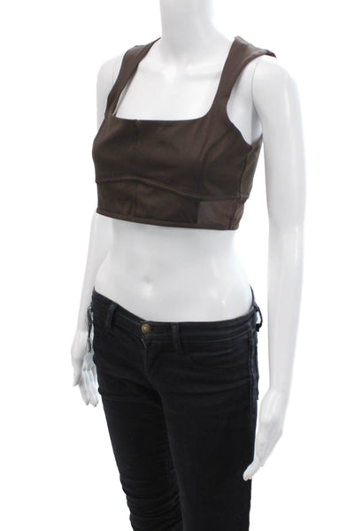Le Ore Womens Textured Lined Sleeveless Sports Bra Brown Size M