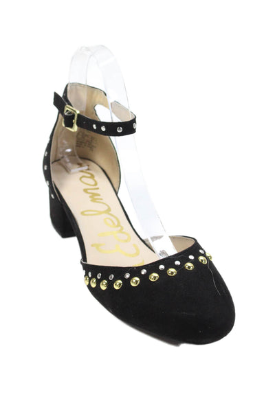 Sam Edelman Women's Round Toe Studs Suede Block Heels Sandals Black Size 5