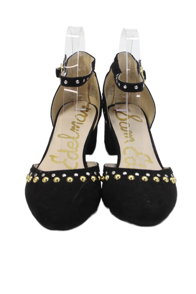 Sam Edelman Women's Round Toe Studs Suede Block Heels Sandals Black Size 5