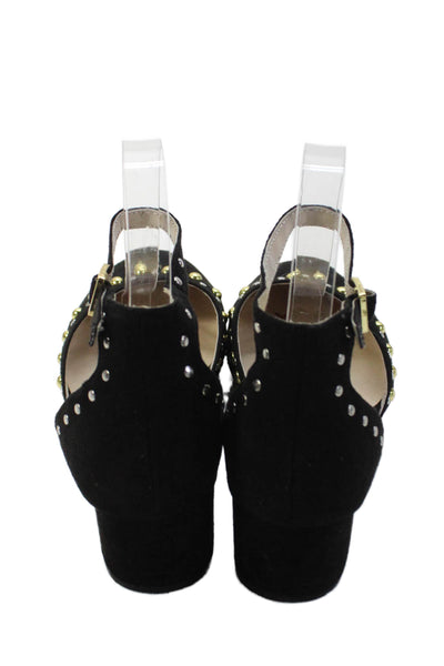 Sam Edelman Women's Round Toe Studs Suede Block Heels Sandals Black Size 5