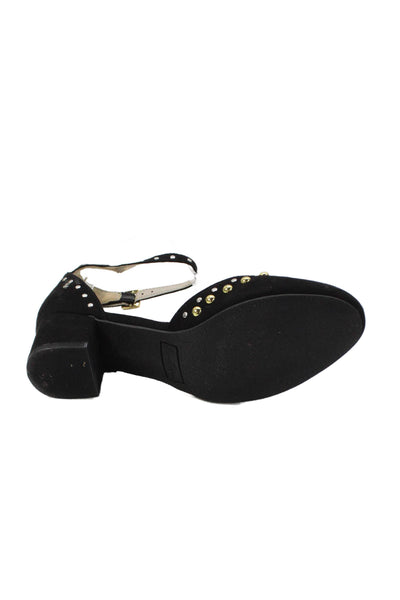Sam Edelman Women's Round Toe Studs Suede Block Heels Sandals Black Size 5