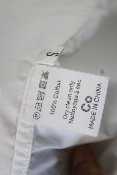 CO Women Collared Tunic Blouse Short Sleeve Cotton White Size S