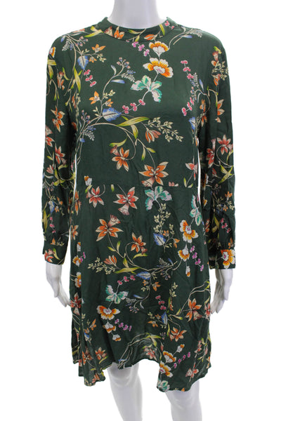 Velvet by Graham & Spencer, Women Shift Dress Floral Green Long Sleeve Size S