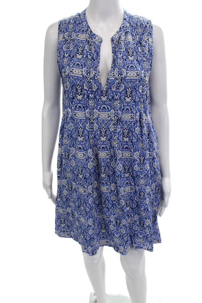 Roller Rabbit Womens Shift Sundress Blue Geometric V-Neck Sleeveless Size S