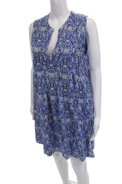 Roller Rabbit Womens Shift Sundress Blue Geometric V-Neck Sleeveless Size S