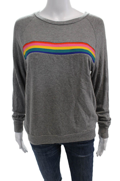 LNA Womens Pullover Sweatshirt Gray Striped Crewneck Rainbow Size S