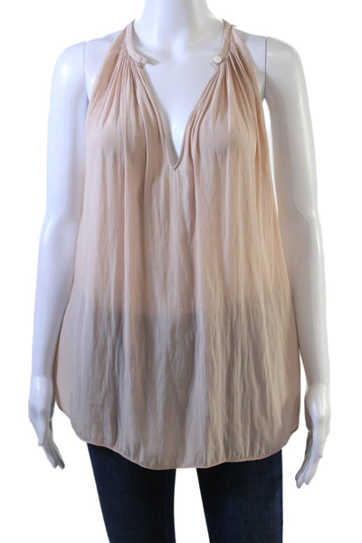 Ramy Brook Women Tunic Blouse Beige V-Neck Sleeveless Polyester Bohemian Size S
