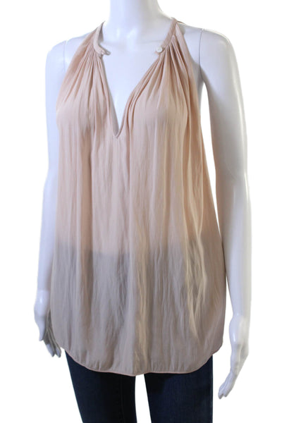 Ramy Brook Women Tunic Blouse Beige V-Neck Sleeveless Polyester Bohemian Size S