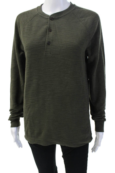 Banana Republic Mens Army Green Crew Neck Long Sleeve Button Shirt Size S
