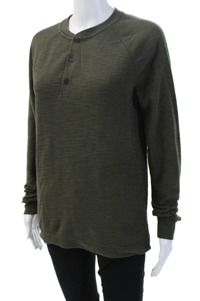 Banana Republic Mens Army Green Crew Neck Long Sleeve Button Shirt Size S
