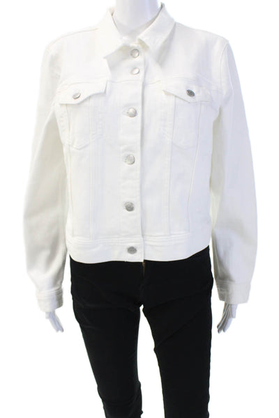 J Crew Womens White Collared Button Long Sleeve Cotton Jacket Size L
